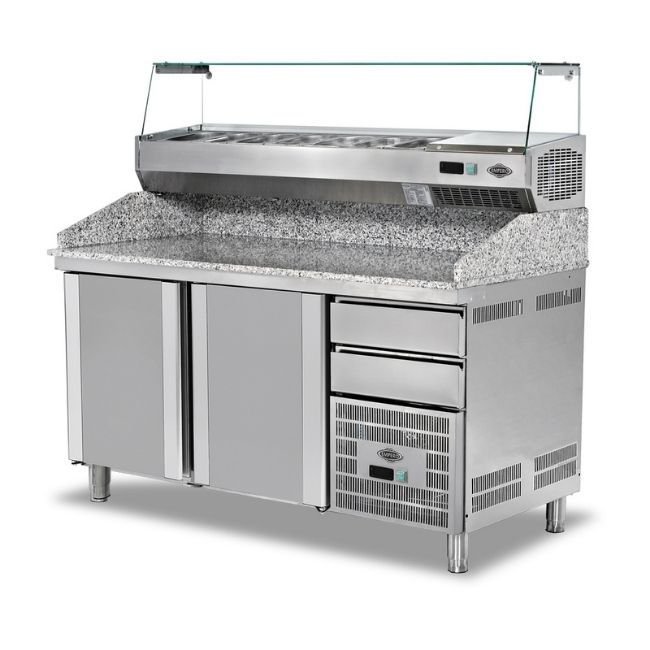 Empero EMP.210.80.02 Granit Tablalı Pizza Hazırlık Buzdolabı, 3 Kapılı / Granite Refrigerator 3 Doors+Saladbar 
