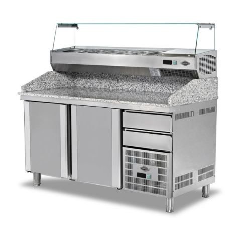 Empero EMP.210.80.02 Granit Tablalı Pizza Hazırlık Buzdolabı, 3 Kapılı / Granite Refrigerator 3 Doors+Saladbar 