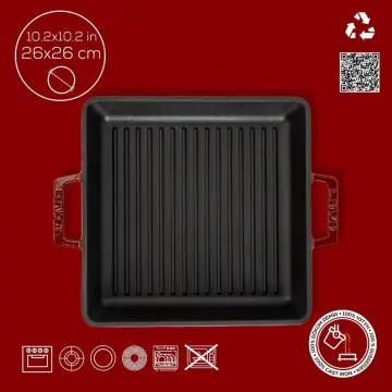 Lava Döküm Kare Izgara Tavası Döküm Demir Yekpare Çift Kulplu Ölçü 26x26cm