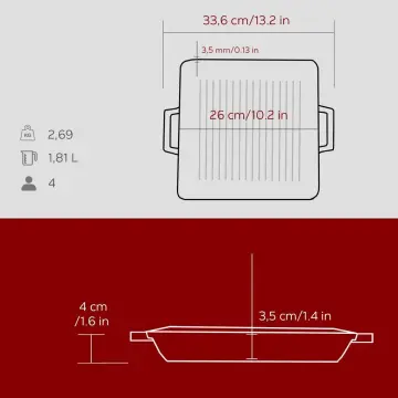 Lava Döküm Kare Izgara Tavası Döküm Demir Yekpare Çift Kulplu Ölçü 26x26cm