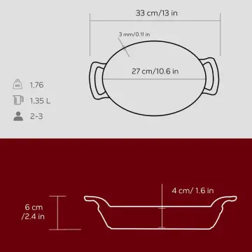 Lava Döküm Oval Sahan Döküm Demir Yekpare Çift Kulplu Ölçü 27x20cm