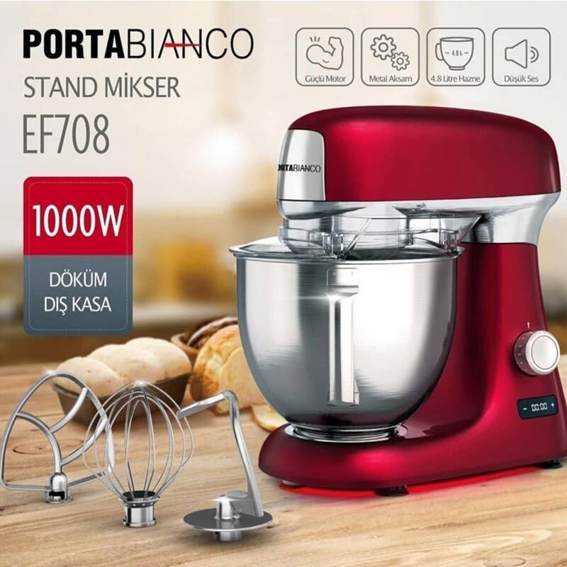 Portabianco EF708 Stand Mikser, 4.8 L, Kırmızı