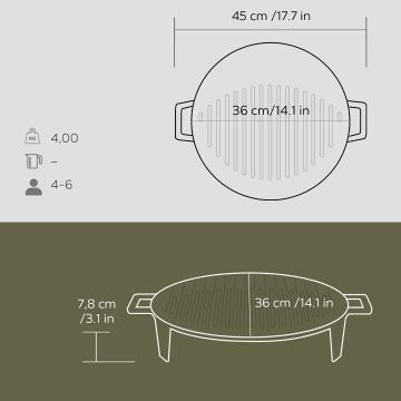 Lava LV Y MNG IZG 37 Döküm Yuvarlak Mangal Izgarası  Çift Kulplu Çap (Ø)37cm.