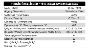 Maksan PO402T Çift Katlı, 8x25 cm Pizza Kapasiteli Elektrikli Termometre Göstergeli